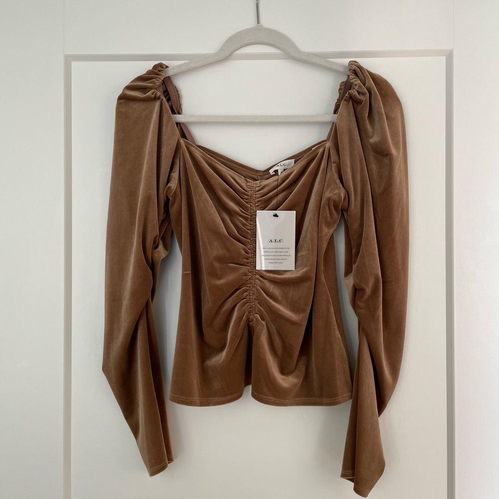 ALC chamberlain ruched velvet blouse